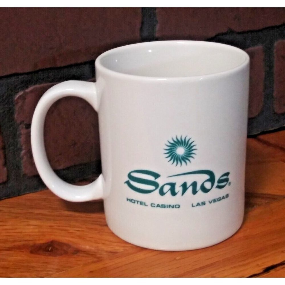 Vintage SANDS HOTEL Coffee Mug Cup CASINO Las Vegas Teal Logo white mug ceramic